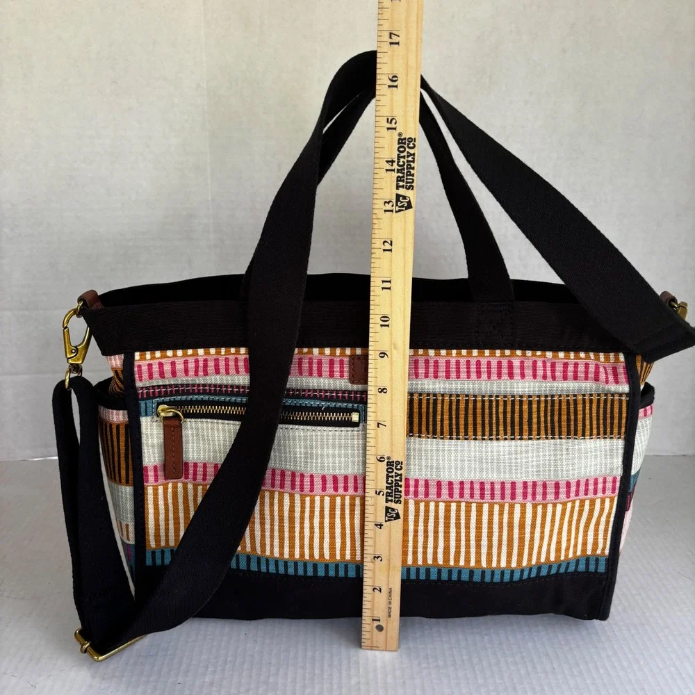Fossil Passport EW Satchel Women Crossbody multicolor Striped Canvas New